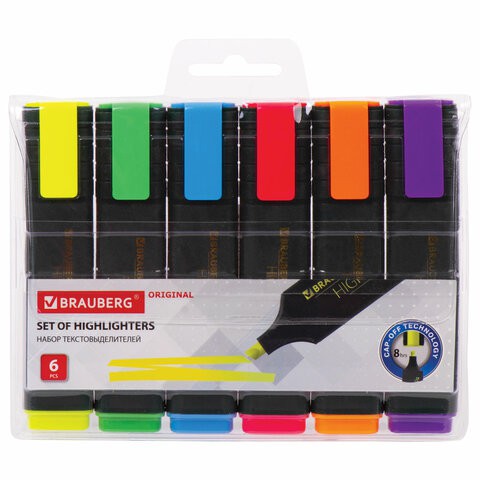 Набор текстовыделителей Brauberg Original 1-5 мм 6 цветов 151690 цена за 3 шт , 